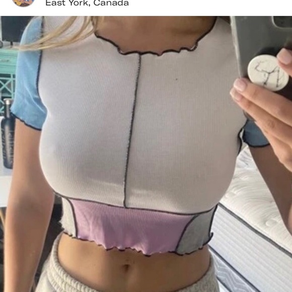 Contrast stitch pastel colour-block baby tee✨ - Picture 2 of 6